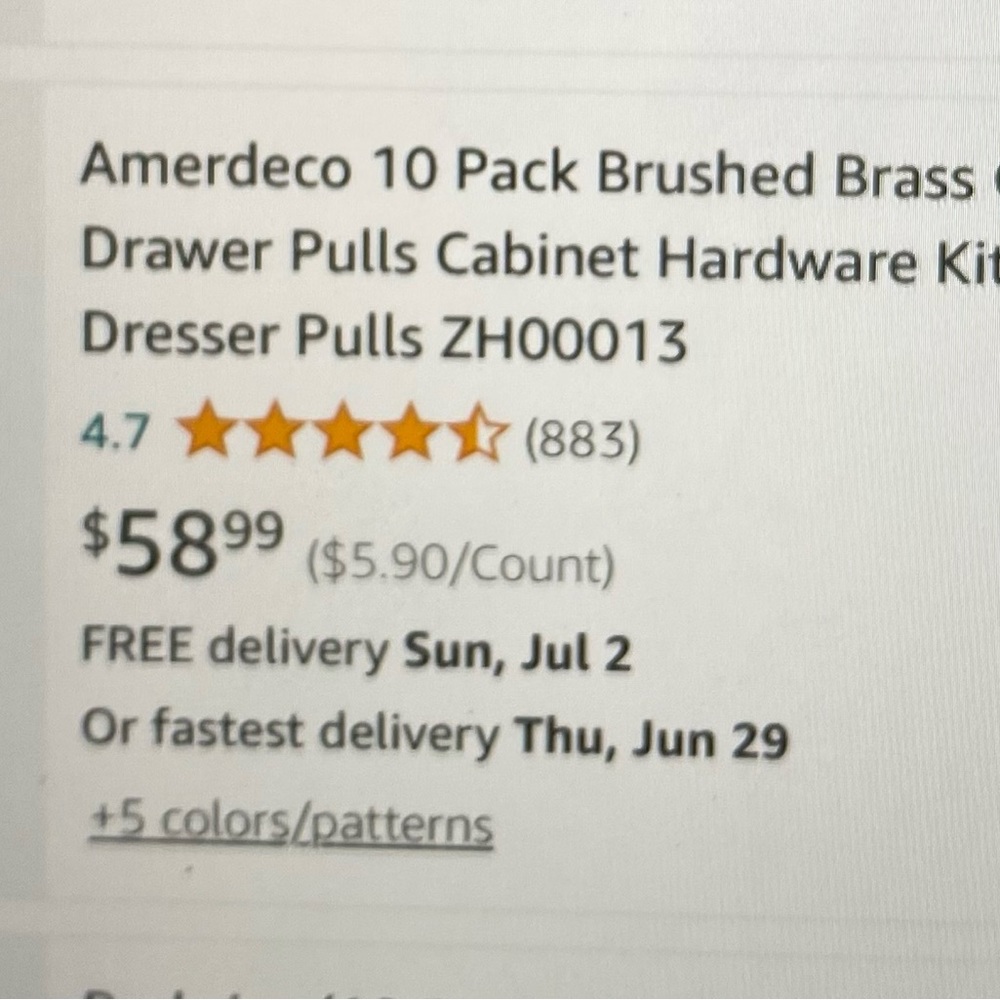 Brushed Brass Cabinet Pulls. Set of 10. New.
